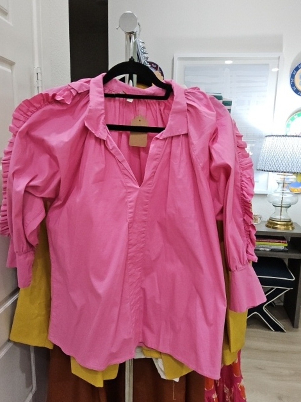 Karlie Hot Pink Ruffle-Sleeve Blouse